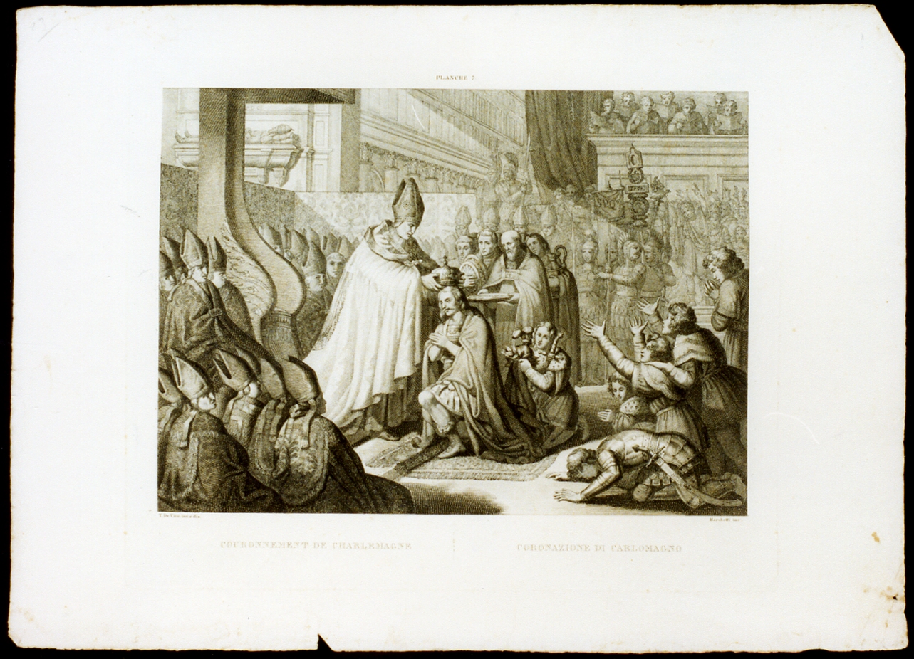 incoronazione di Carlo Magno (stampa) di De Vivo Tommaso, Marchetti Domenico (sec. XIX)