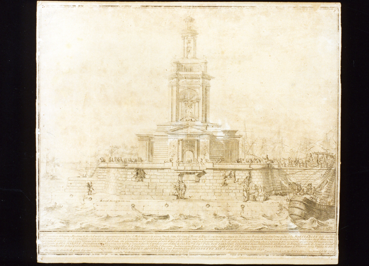 veduta del molo del porto di Napoli (stampa) di Bellicard Jérome Charles (sec. XVIII)
