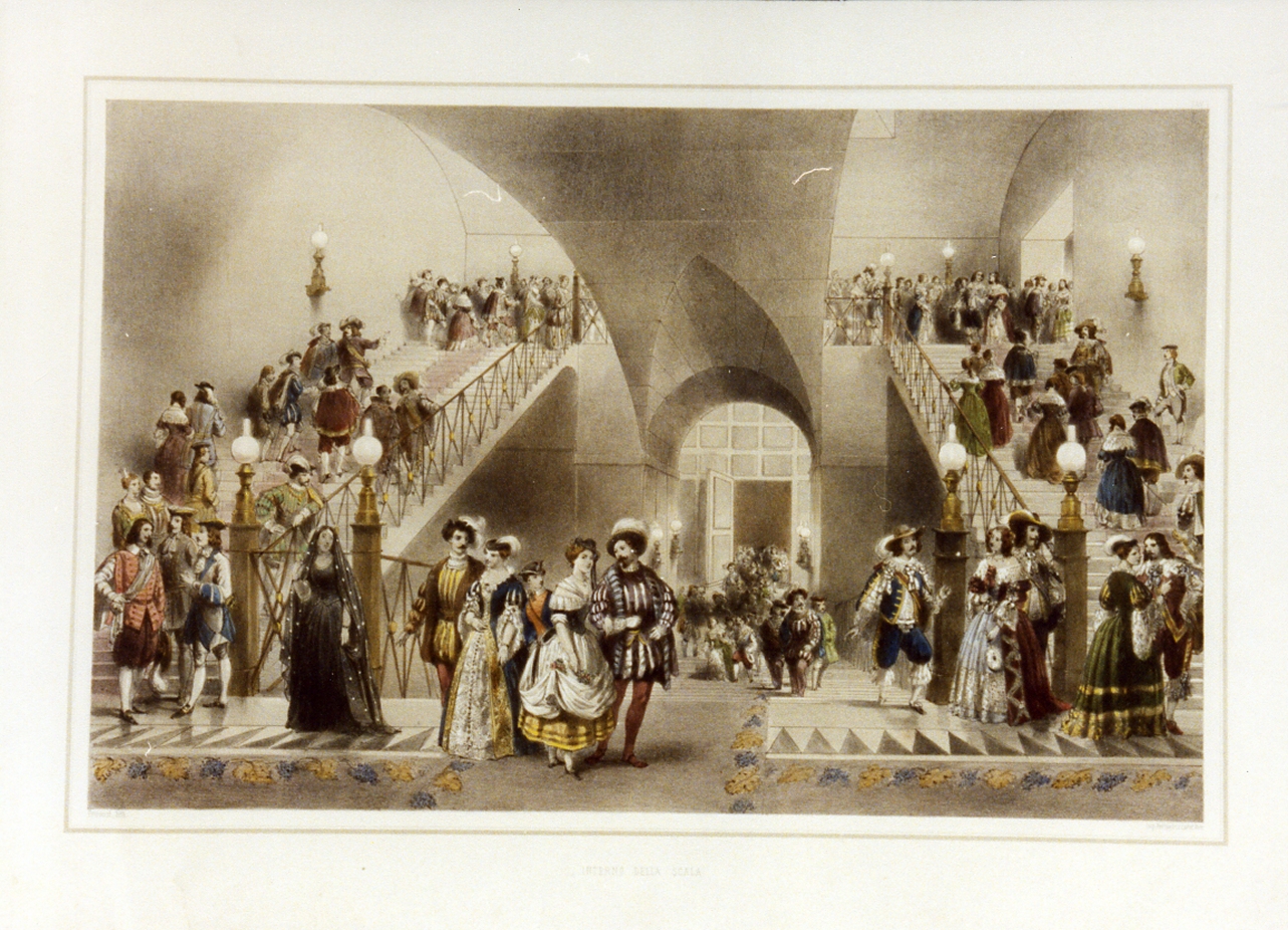 veduta dello scalone del Palazzo Reale di Napoli (stampa a colori) - ambito napoletano (sec. XIX)