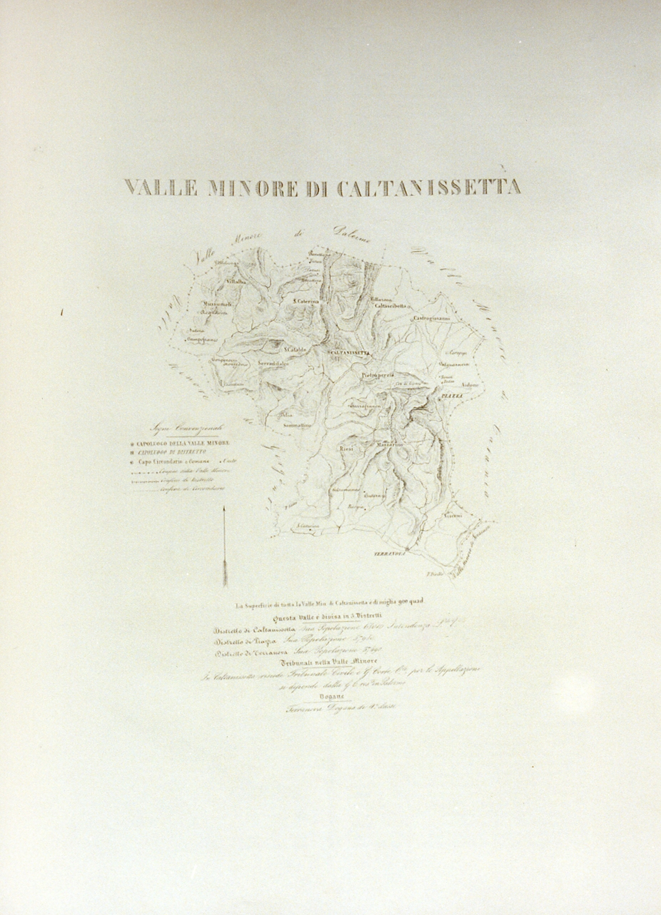 pianta topografica della valle minore di Caltanissetta (stampa) - ambito napoletano (sec. XIX)