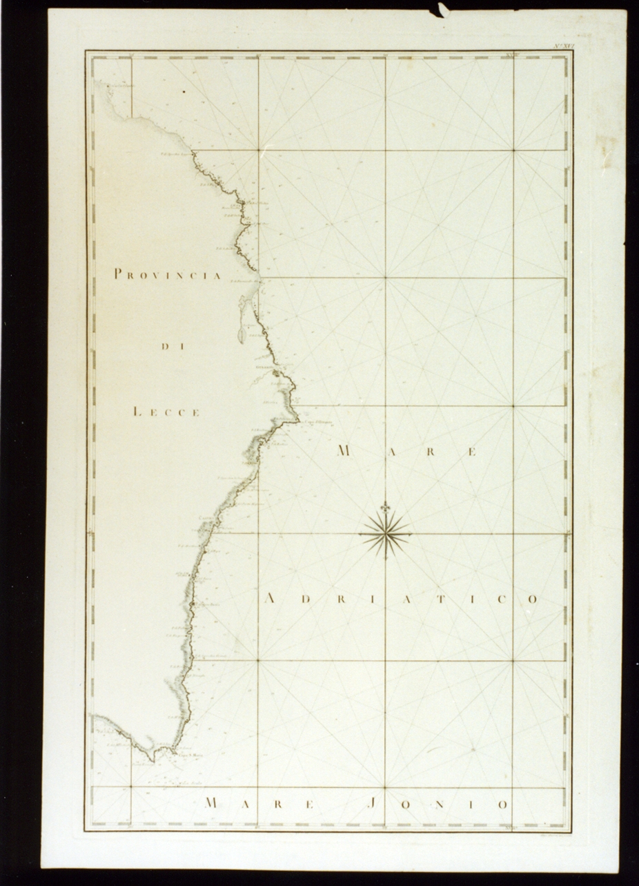 carta geografica della costa da Santa Maria di Leuca a San Cataldo (stampa) di Guerra Giuseppe (sec. XVIII)