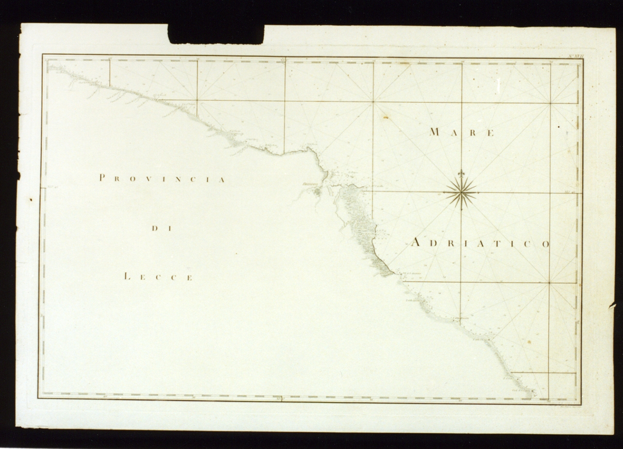 carta geografica della costa da Brindisi a San Leonardo (stampa) di Guerra Giuseppe (sec. XVIII)