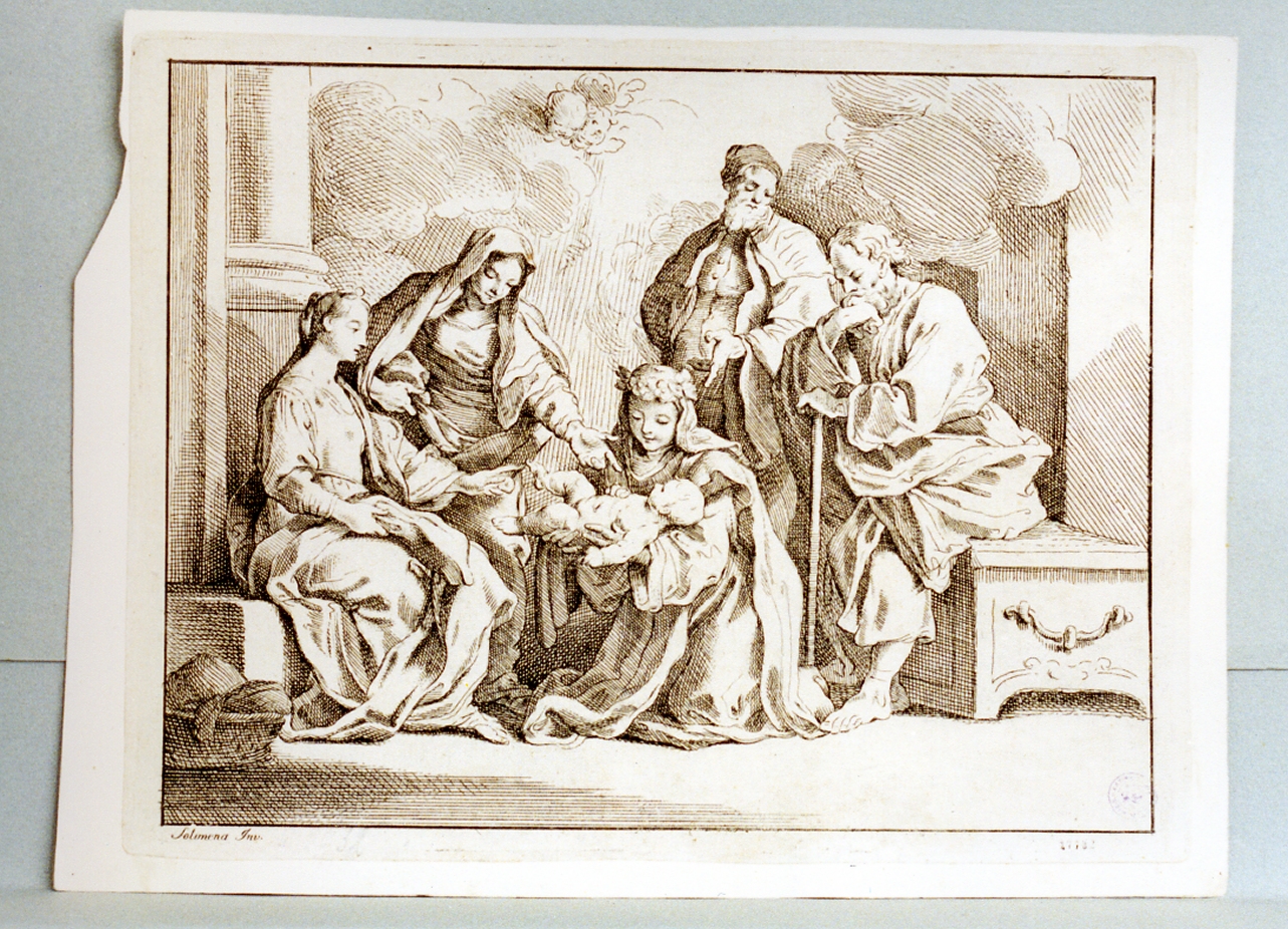 Gesù Bambino adorato dalle levatrici (stampa tagliata) di Solimena Francesco detto Abate Ciccio (seconda metà sec. XVIII)