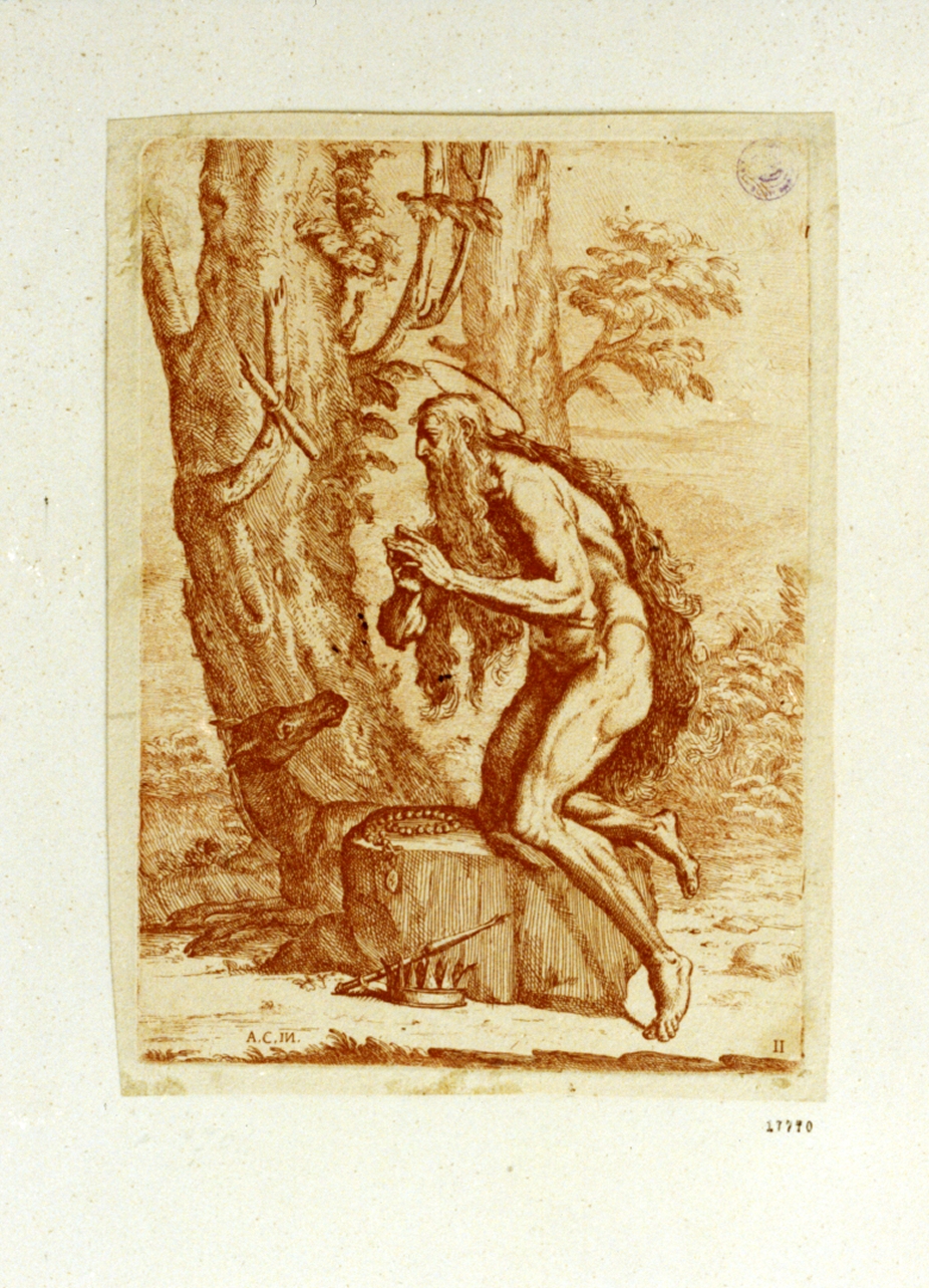 Santo eremita (stampa a colori) di Carracci Agostino (secc. XVI/ XVII)