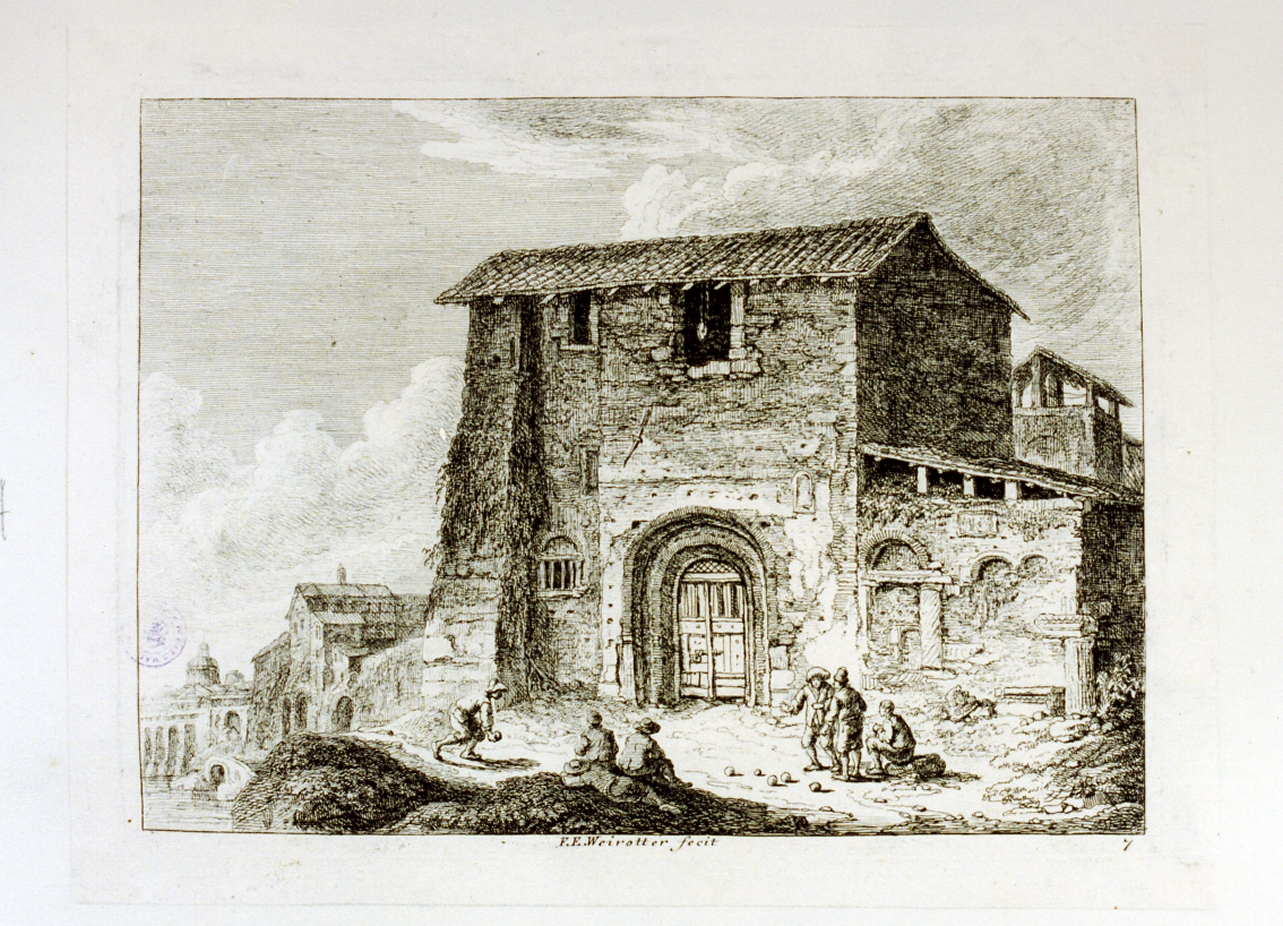 paesaggio con architetture (stampa tagliata) di Weirotter Franz Edmund (sec. XVIII)