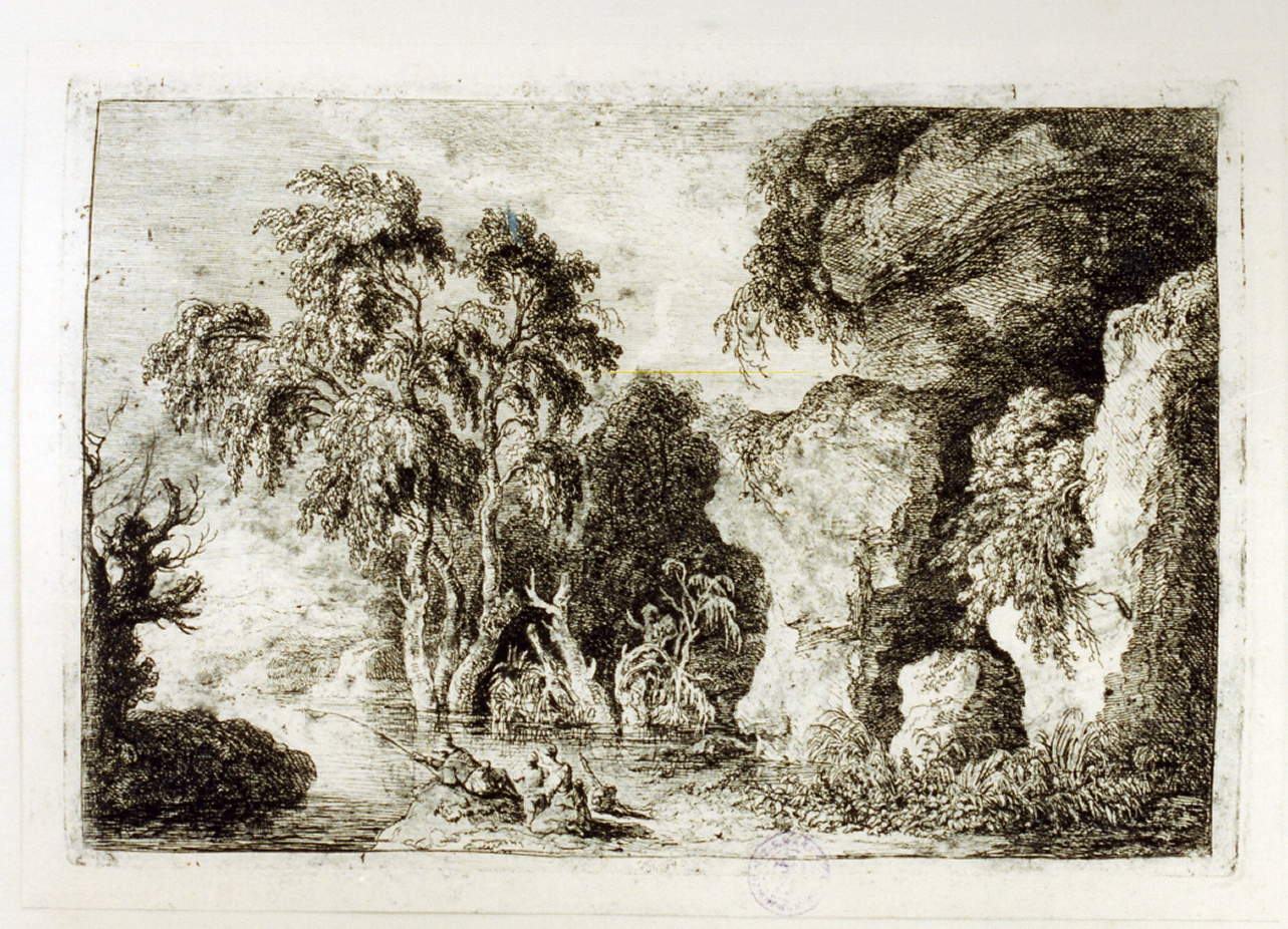 paesaggio fluviale (stampa tagliata) di Weirotter Franz Edmund (sec. XVIII)