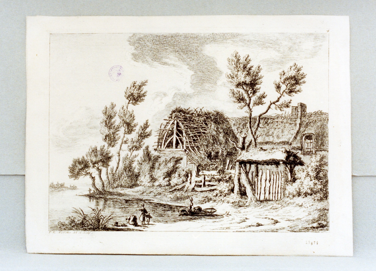 paesaggio fluviale (stampa tagliata) di Weirotter Franz Edmund (sec. XVIII)
