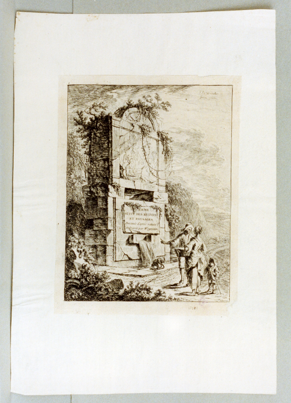 paesaggio con architetture (stampa tagliata) di Weirotter Franz Edmund (sec. XVIII)