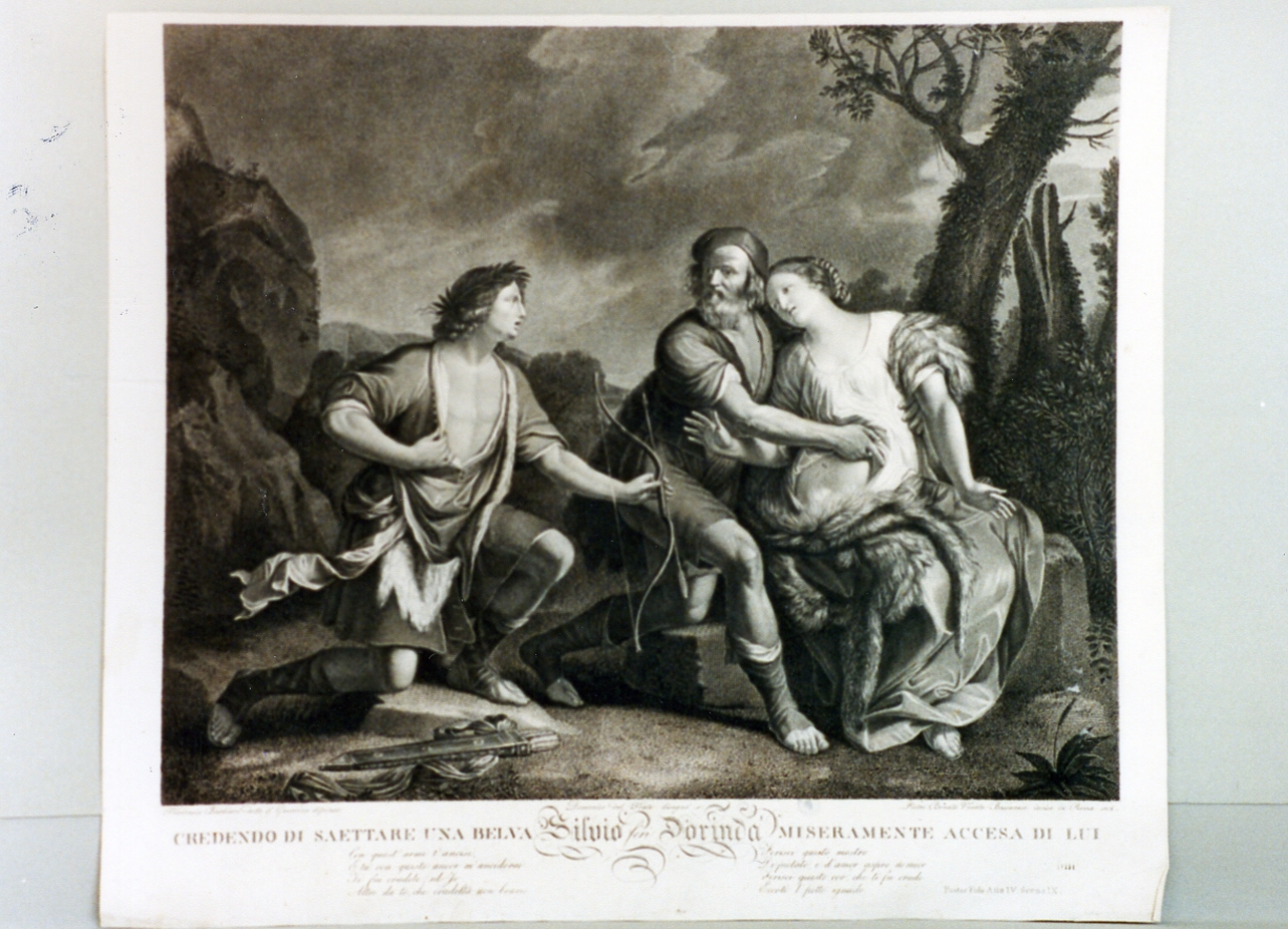 Silvio trova Dorinda ferita sorretta da Linco (stampa) di Bonato Pietro (sec. XIX)