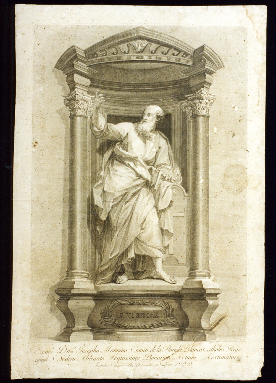 statua di San Tommaso (stampa tagliata) di Campanella Angelo (secc. XVIII/ XIX)