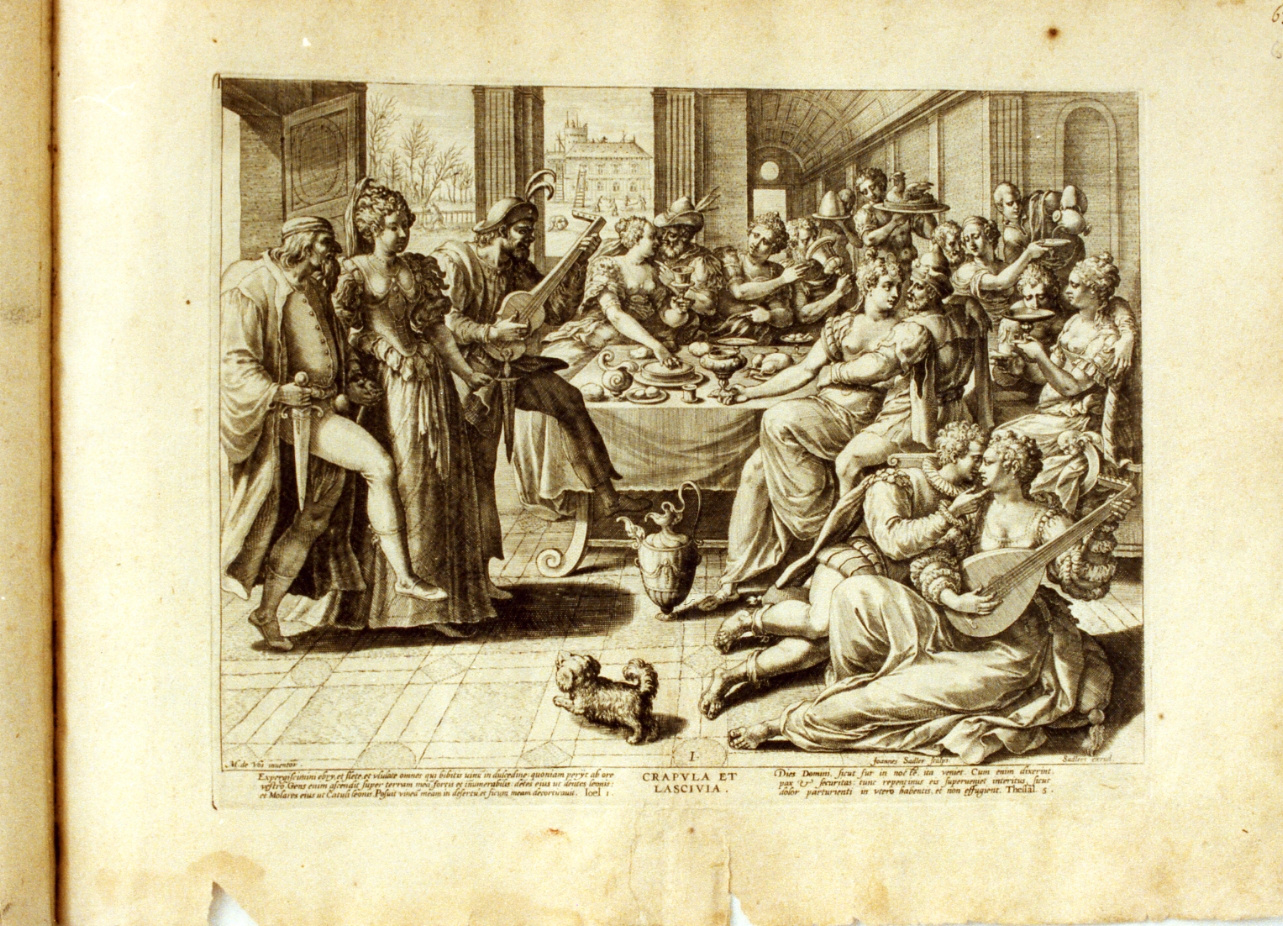 allegoria della Lussuria e della Gola (stampa) di Sadeler Jan il Vecchio (secc. XVI/ XVII)
