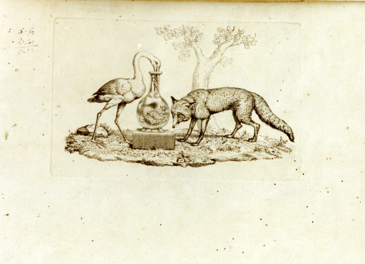 volpe e cicogna (stampa) di Tischbein Johann Heinrich Wilhelm (fine sec. XVIII)