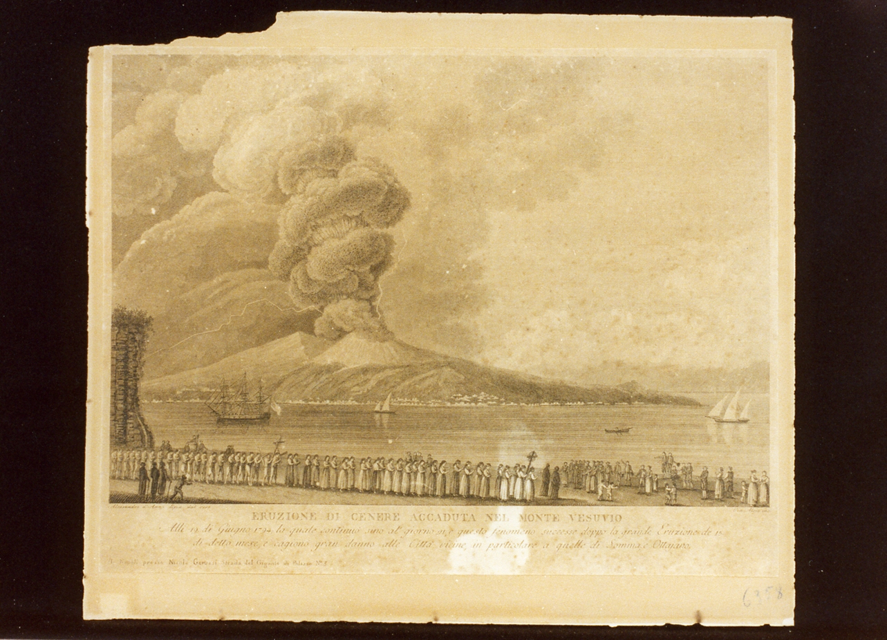 veduta del Vesuvio in eruzione (stampa) di Alloja Vincenzo (fine sec. XVIII)