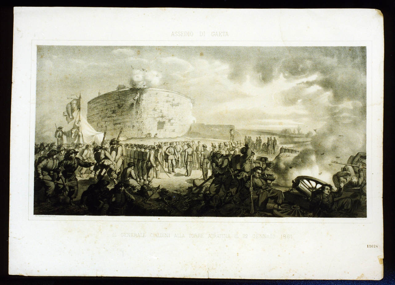 l'assedio di Gaeta del 1861 (stampa a colori) di Bucco Luigi (sec. XIX)
