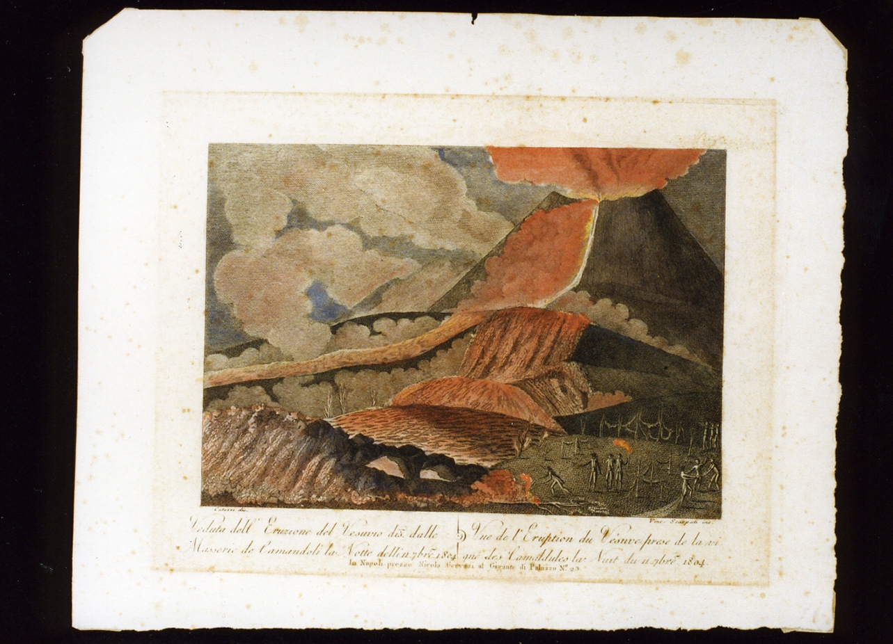 veduta del Vesuvio durante l'eruzione del 1804 (stampa a colori) di Scarpati Vincenzo (inizio sec. XIX)