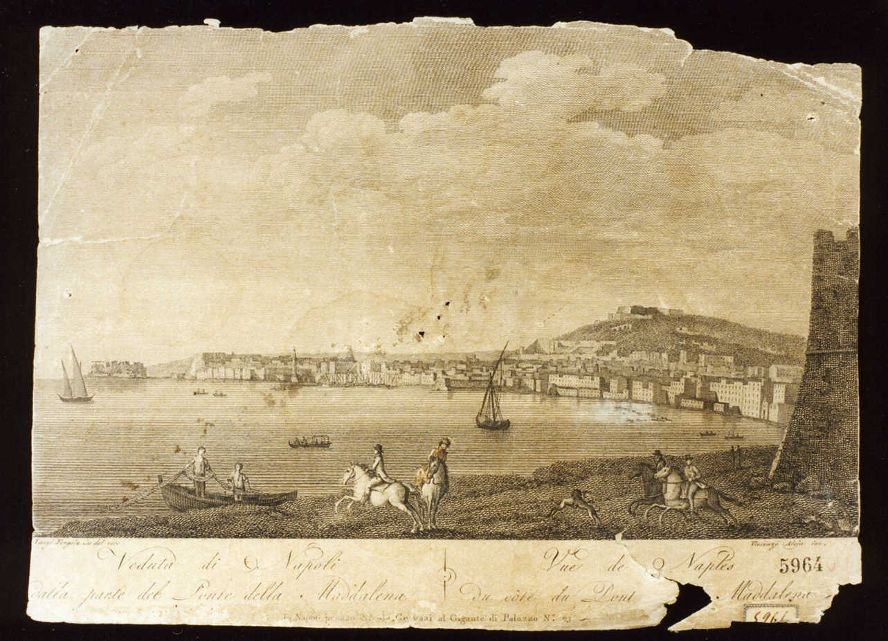 veduta di Napoli dalla parte del ponte della Maddalena (stampa) di Alloja Vincenzo, Fergola Luigi (primo quarto sec. XIX)