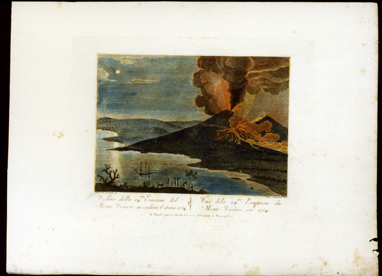 veduta del Vesuvio in eruzione (stampa a colori) di Scarpati Vincenzo (inizio sec. XIX)