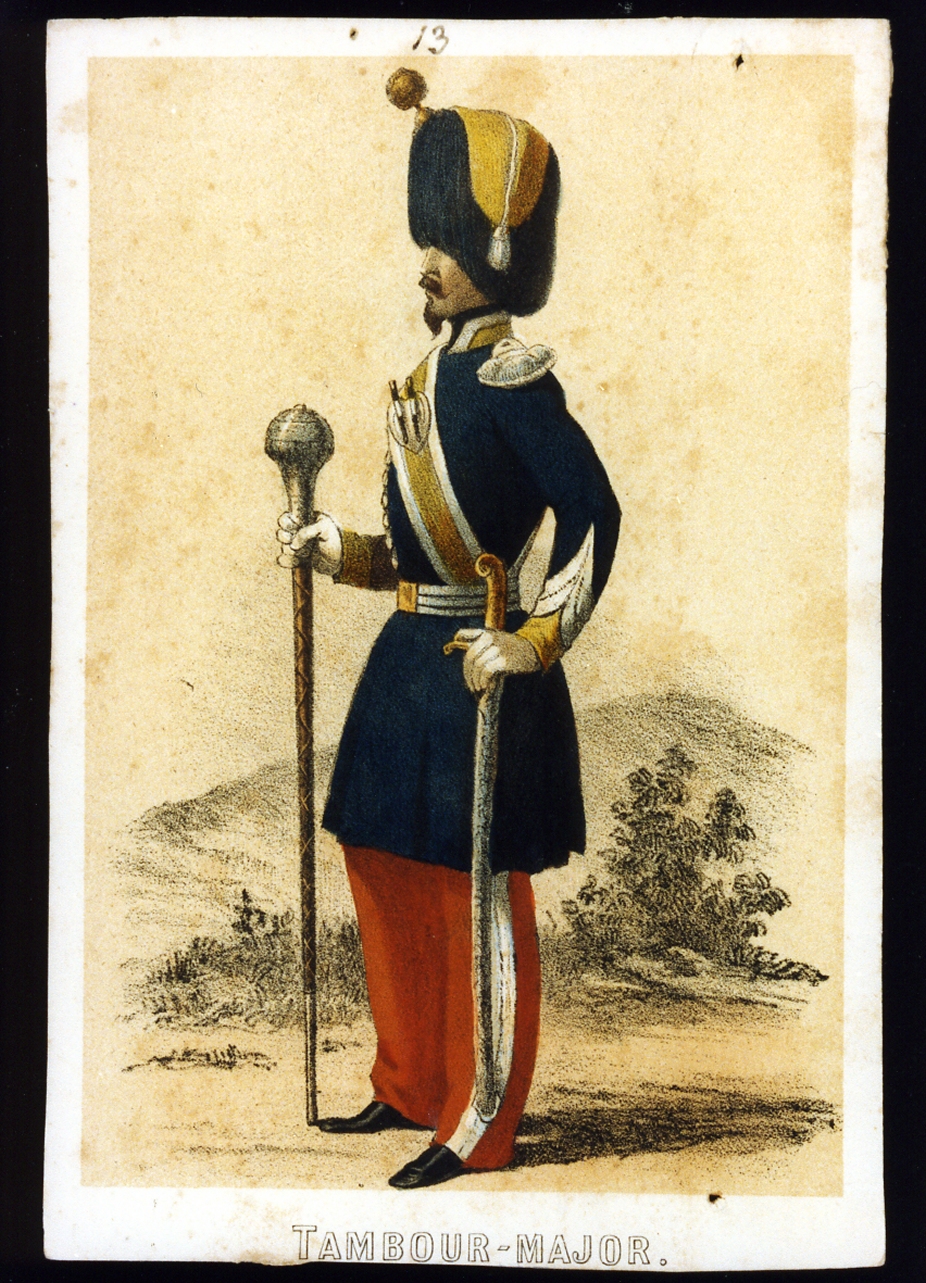 militare dell'esercito di Napoleone III: tamburino maggiore (stampa a colori) - ambito francese (sec. XIX)