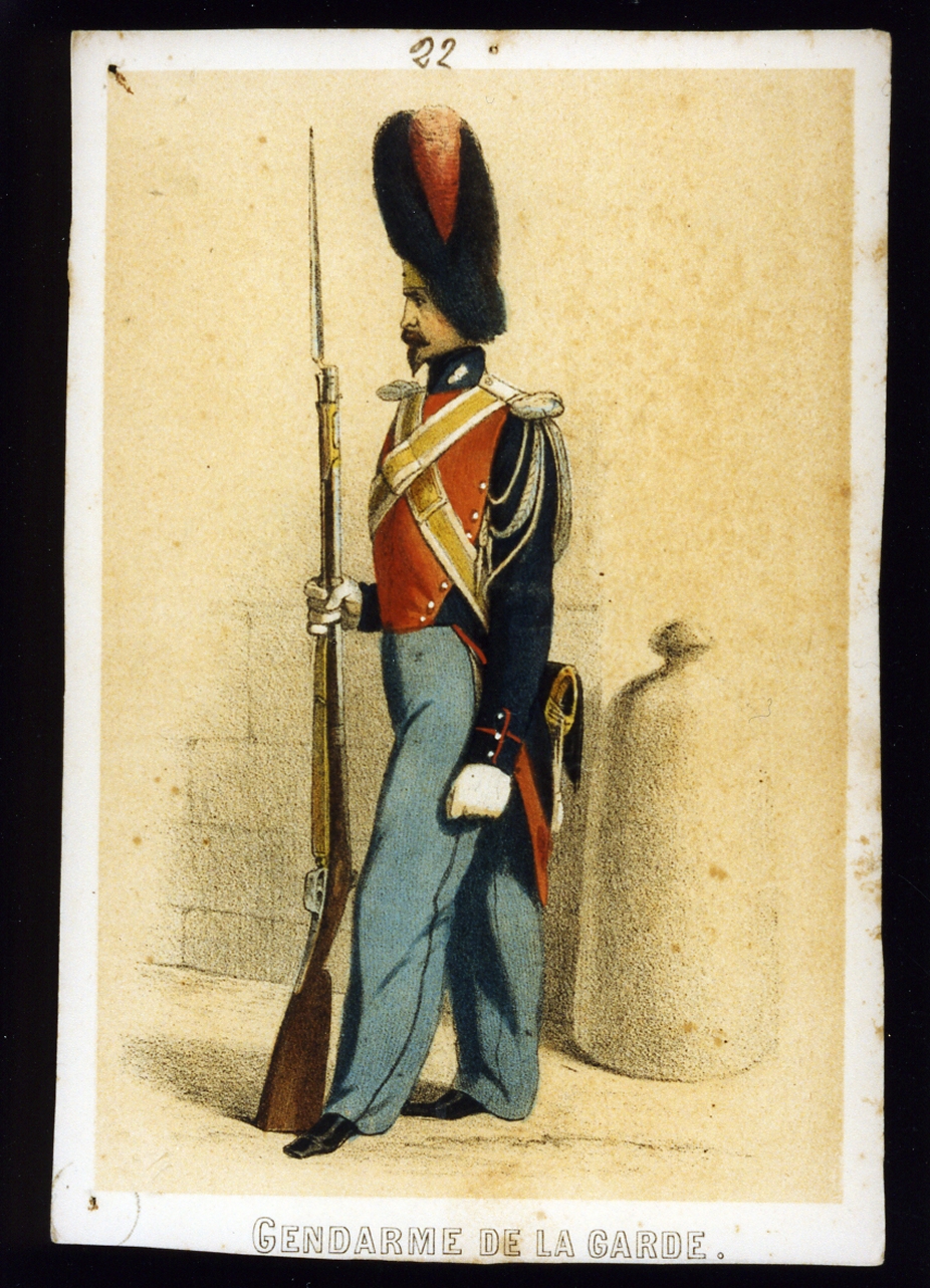 militare dell'esercito di Napoleone III gendarme della guardia (stampa a colori) - ambito francese (sec. XIX)