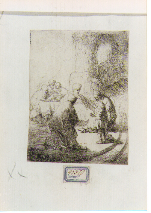 disputa di Gesù con i dottori nel tempio (stampa) di Van Rijn Rembrandt Harmenszoon (sec. XVII)