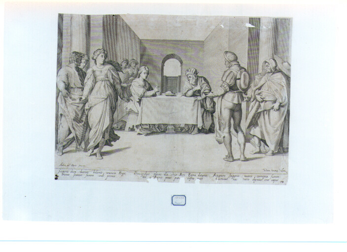 Erodiade chiede ad Erode di uccidere San Giovanni Battista (stampa) di Cruger Theodor, Andrea d'Agnolo detto Andrea del Sarto (sec. XVII)