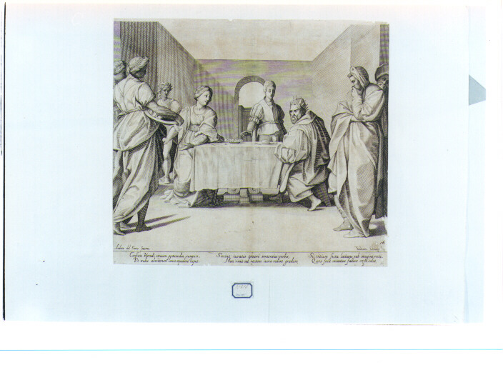 Salome consegna la testa di San Giovanni Battista ad Erodiade (stampa) di Cruger Theodor, Andrea d'Agnolo detto Andrea del Sarto (sec. XVII)