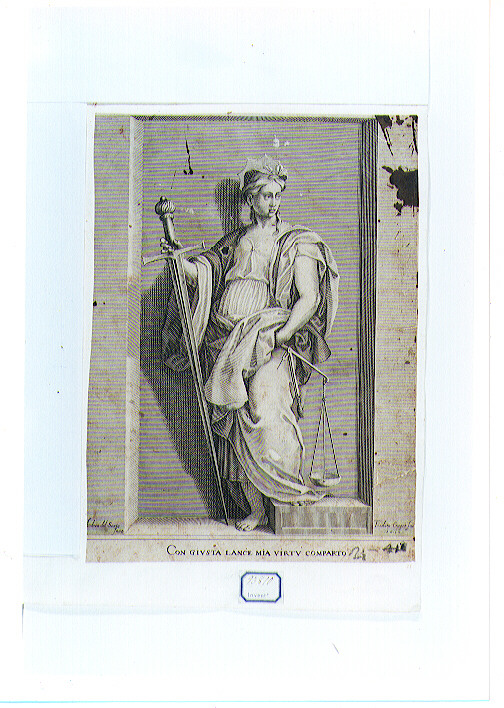 allegoria della Giustizia (stampa) di Cruger Theodor, Andrea d'Agnolo detto Andrea del Sarto (sec. XVII)