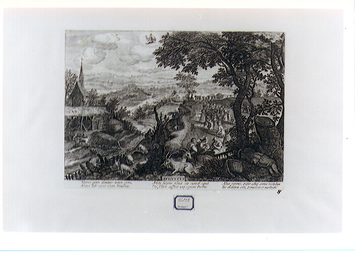 paesaggio con segno della Vergine (stampa) di Stevens Pieter II, Sadeler Aegidius (primo quarto sec. XVII)