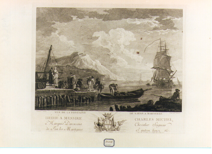 veduta di porto con pescatori e barche (stampa) di Laurent Pierre François (sec. XVIII)