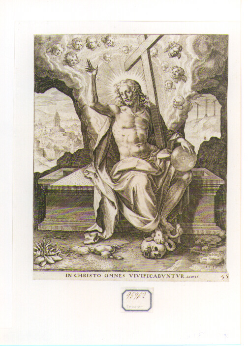 Cristo risorto sul sepolcro (stampa) di Sadeler Jan il Vecchio (sec. XVI)