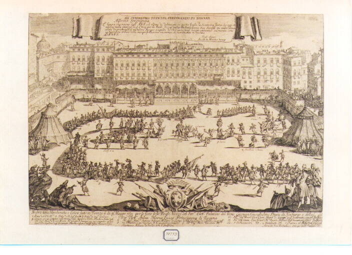 festa in Piazza Santa Croce a Firenze (stampa) di Callot Jacques, Van Westerhout Arnold (sec. XVII)