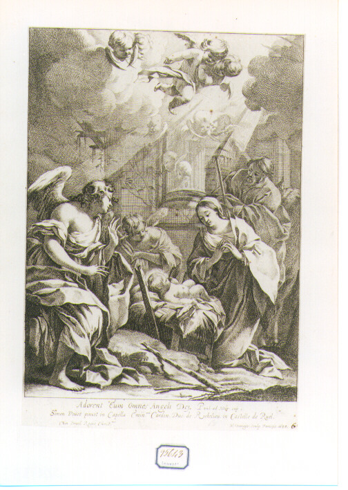 adorazione di Gesù Bambino (stampa) di Dorigny Michel, Vouet Simon (sec. XVII)