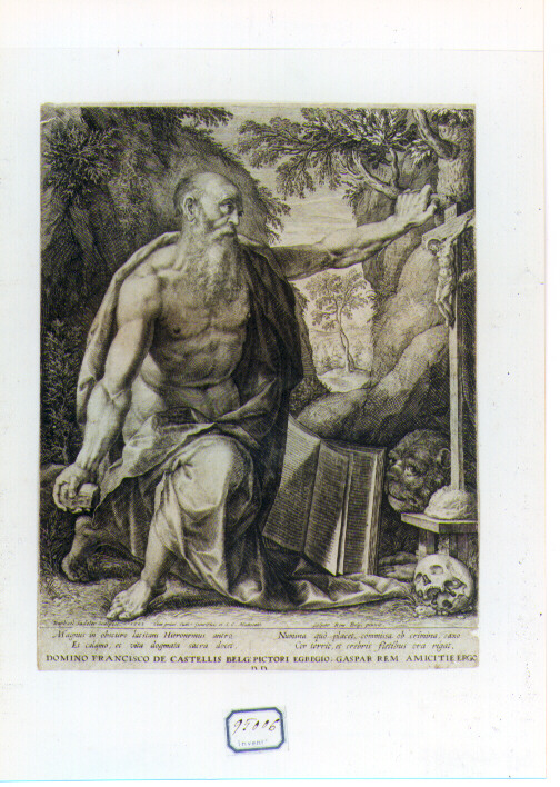 San Girolamo penitente (stampa) di Sadeler Raphael I, Rem Gaspar (sec. XVII)