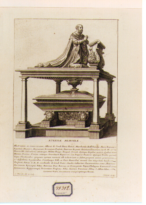 Monumento Sepolcrale di Alberto De Gondi (stampa) di Mariette Pierre-Jean (sec. XVIII)
