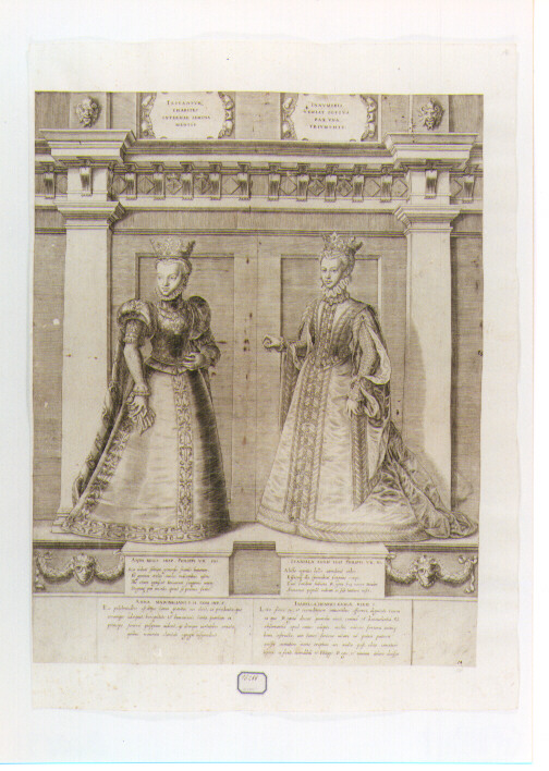 ritratto delle Regine Anna e Isabella di Spagna (stampa) di Oselli Gaspare, Terzi Gian Francesco (sec. XVI)