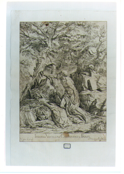 San Girolamo in meditazione (stampa) di Lefèvre Valentin (sec. XVII)