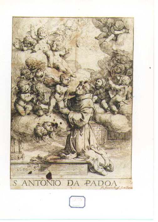 Sant'Antonio da Padova e il miracolo del neonato (stampa) di Testa Pietro detto Lucchesino (sec. XVII)