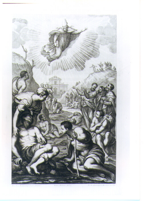 MIRACOLO DI SANT'AGOSTINO (stampa) di Robusti Jacopo detto Tintoretto, Lorenzini Giovanni Antonio detto Fra Antonio, Petrucci Francesco (sec. XVII)