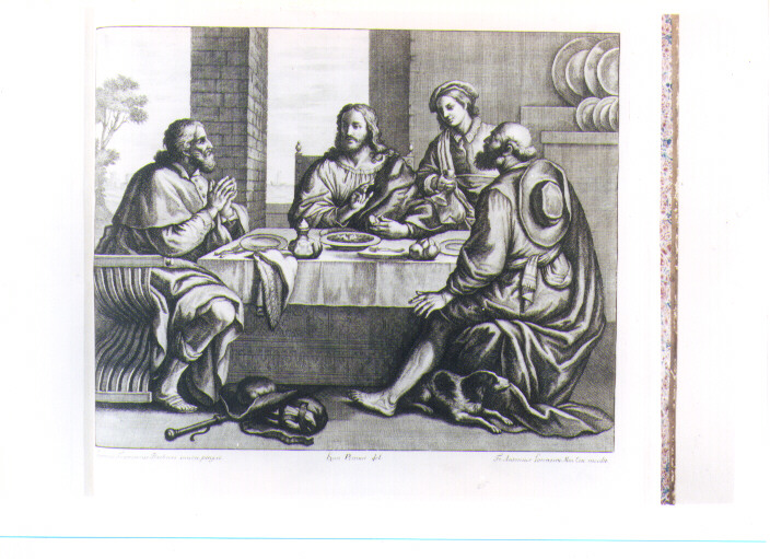 CENA IN EMMAUS (stampa) di Barbieri Giovan Francesco detto Guercino, Lorenzini Giovanni Antonio detto Fra Antonio, Petrucci Francesco (sec. XVII)