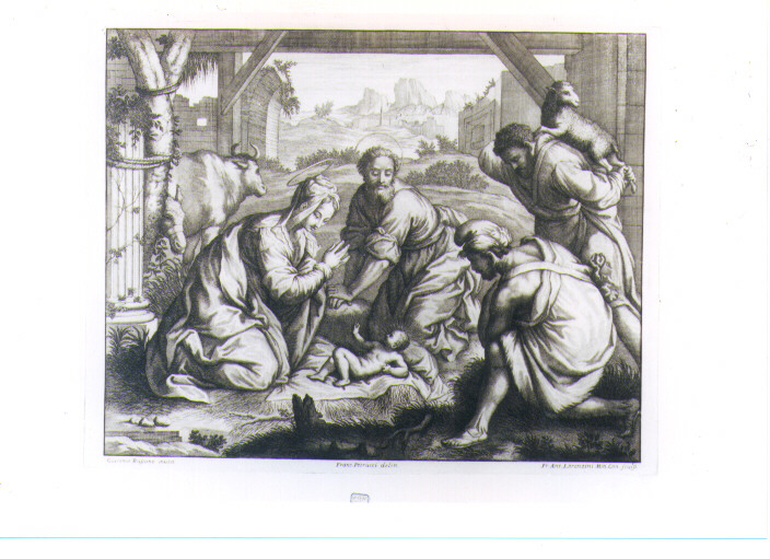 ADORAZIONE DEI PASTORI (stampa) di Da Ponte Francesco detto Jacopo Bassano, Lorenzini Giovanni Antonio detto Fra Antonio, Petrucci Francesco (sec. XVII)
