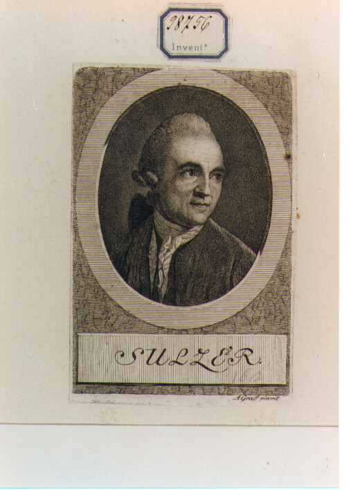 RITRATTO DI IOHANN GEORGE SULZER (stampa controfondata smarginata) di Graff Anton (attribuito), Pfenninger Heinrich (secc. XVIII/ XIX)