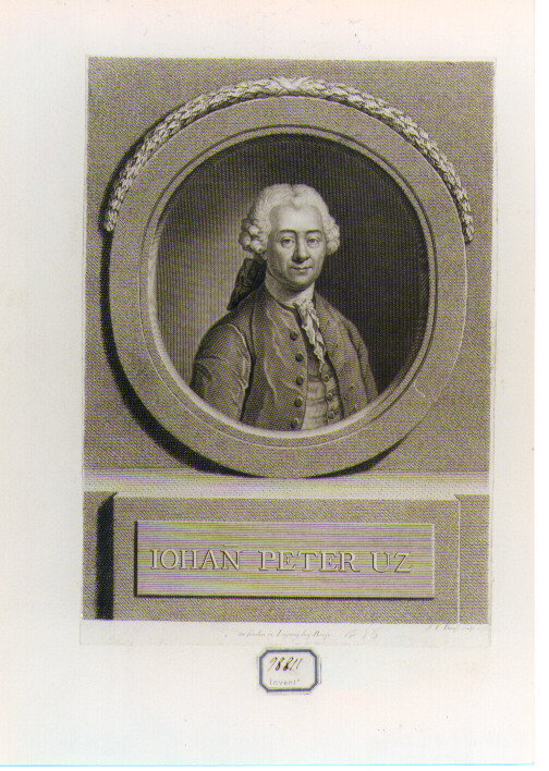 RITRATTO DI IOHANN PETER UZ (stampa controfondata smarginata) di Bause Johann Friedrich (sec. XVIII)
