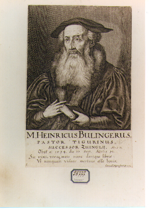 RITRATTO DI HENRICUS BULINGERUS (stampa controfondata smarginata) di Meyer Conrad (sec. XVII)
