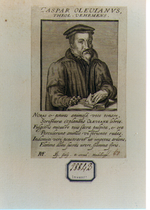 RITRATTO DI CASPAR OLEVIANUS (stampa controfondata smarginata) di Grandhomme Jacques il Giovane (seconda metà sec. XVI)