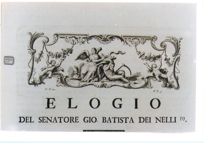 ALLEGORIA DELLA STORIOGRAFIA (stampa) di Zocchi Giuseppe, Allegrini Francesco (sec. XVIII)