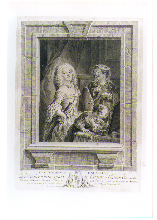 TRAVESTIMENTI INFANTILI (stampa controfondata) di Eisen François, Dupuis Nicolas Gabriel (sec. XVIII)