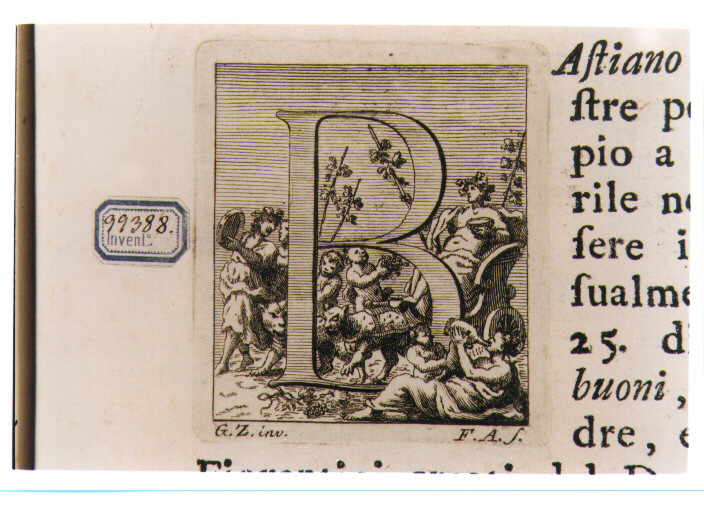 CAPOLETTERA B CON TRIONFO DI BACCO (stampa) di Zocchi Giuseppe, Allegrini Francesco (sec. XVIII)