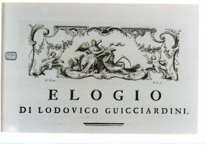 ALLEGORIA DELLA STORIOGRAFIA (stampa) di Zocchi Giuseppe, Allegrini Francesco (sec. XVIII)