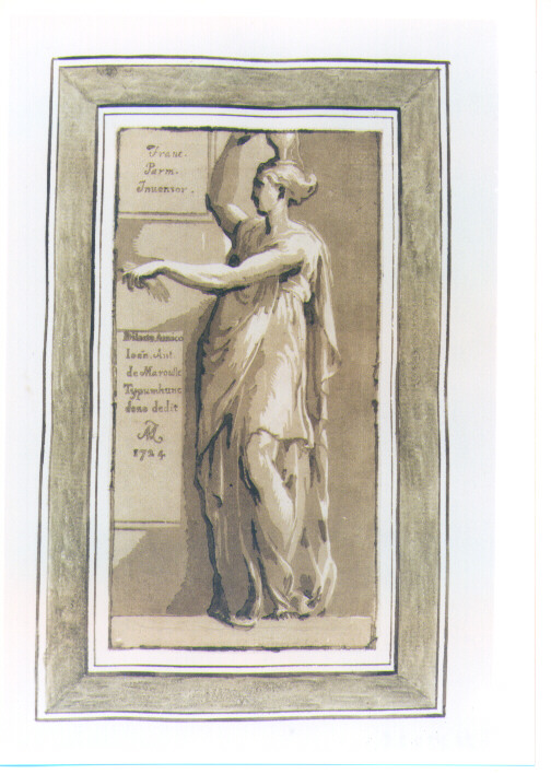 FIGURA FEMMINILE CON VASO SUL CAPO (stampa a colori) di Mazzola Francesco detto Parmigianino, Zanetti Anton Maria (sec. XVIII)