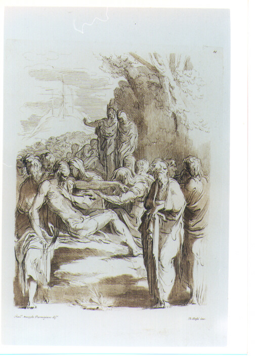 DEPOSIZIONE DI CRISTO NEL SEPOLCRO (stampa a colori) di Mazzola Francesco detto Parmigianino, Bossi Benigno (sec. XVIII)